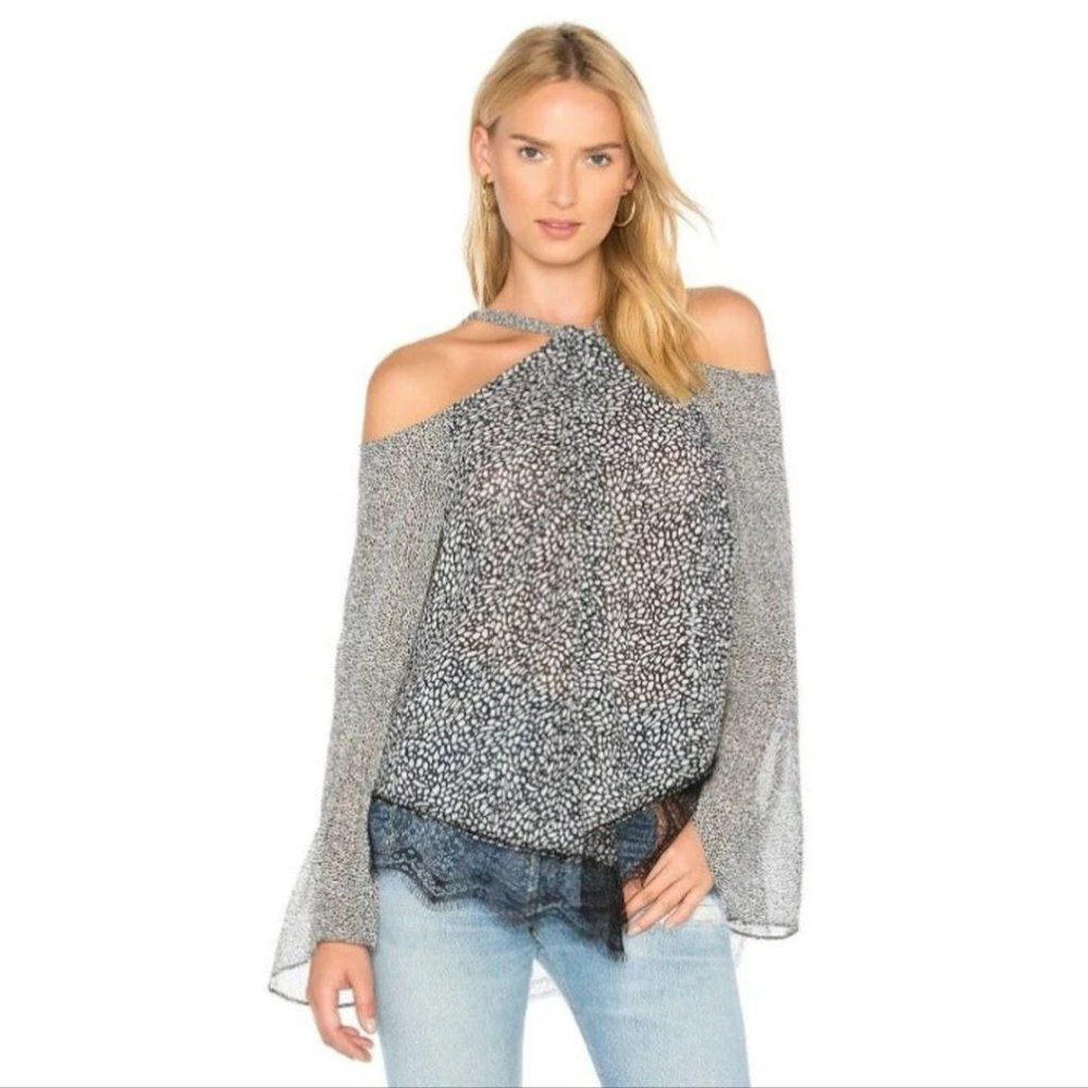 Derek Lam 10 Crosby Silk Black White Chiffon Cold Shoulder Halter Blouse Size 4